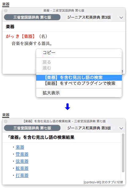 053753 情報ウインドウ内の別のことばを検索する